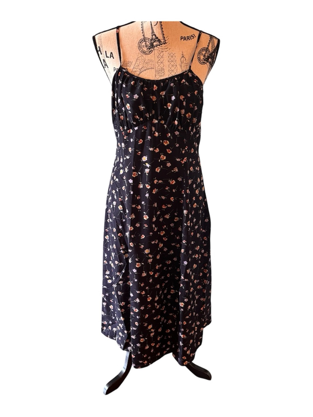 SHEIN Black Floral Maxi Slip Dress with Pink and Cream Accents